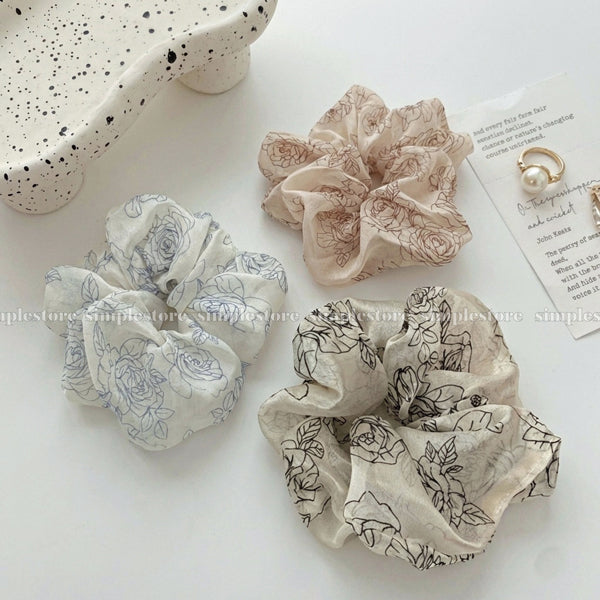 A249 - Dây buộc Retro camellia printed scrunchies