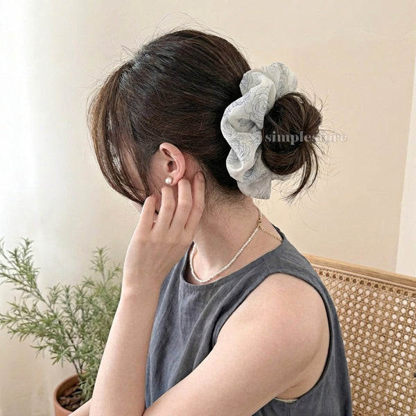 A249 - Dây buộc Retro camellia printed scrunchies