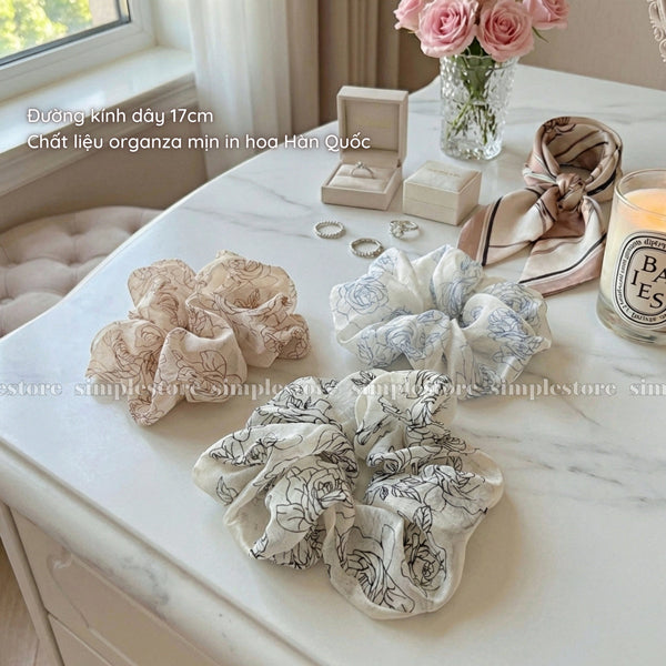 A249 - Dây buộc Retro camellia printed scrunchies