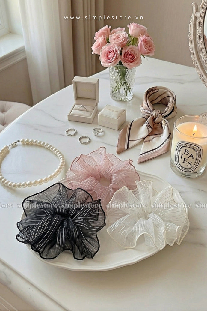 A254 - Dây buộc Aura cloud light luxury striped scrunchies