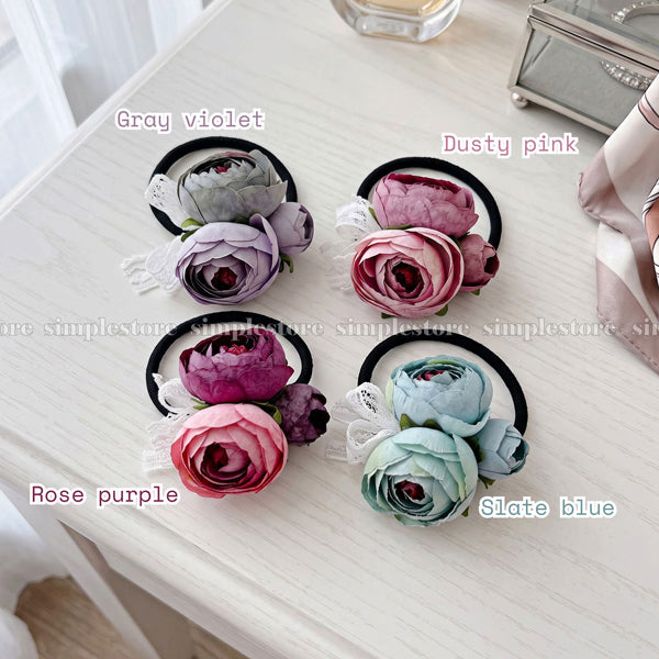 A260 - [𝑆𝑖𝑔𝑛𝑎𝑡𝑢𝑟𝑒] Dây buộc Vintage Camellia Floral hair tie