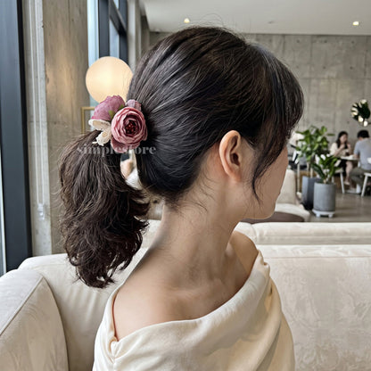 A260 - [𝑆𝑖𝑔𝑛𝑎𝑡𝑢𝑟𝑒] Dây buộc Vintage Camellia Floral hair tie