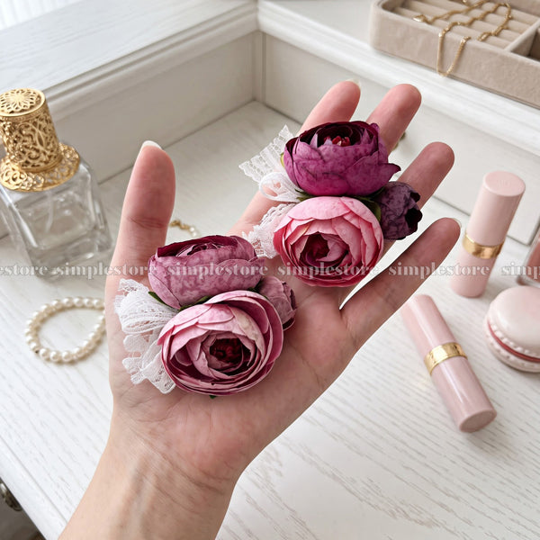 A260 - [𝑆𝑖𝑔𝑛𝑎𝑡𝑢𝑟𝑒] Dây buộc Vintage Camellia Floral hair tie