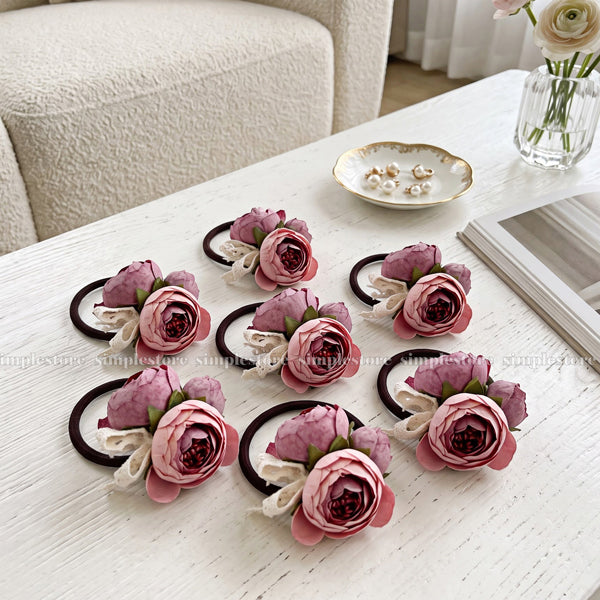 A260 - [𝑆𝑖𝑔𝑛𝑎𝑡𝑢𝑟𝑒] Dây buộc Vintage Camellia Floral hair tie