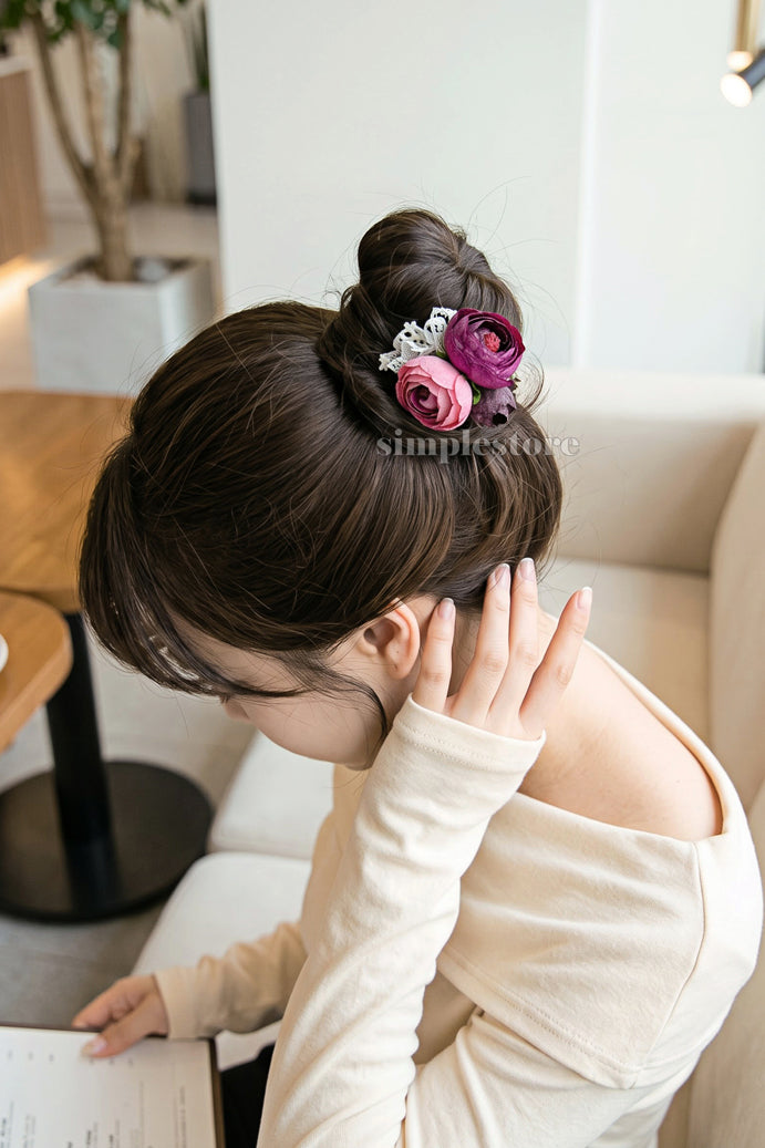 A260 - [𝑆𝑖𝑔𝑛𝑎𝑡𝑢𝑟𝑒] Dây buộc Vintage Camellia Floral hair tie