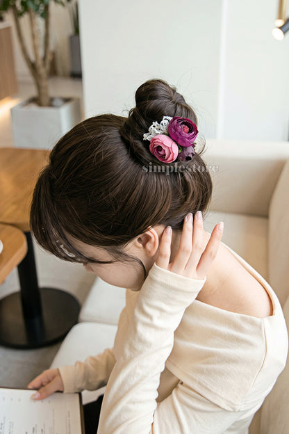 A260 - [𝑆𝑖𝑔𝑛𝑎𝑡𝑢𝑟𝑒] Dây buộc Vintage Camellia Floral hair tie