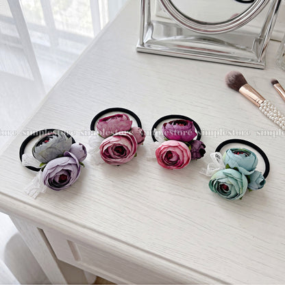 A260 - [𝑆𝑖𝑔𝑛𝑎𝑡𝑢𝑟𝑒] Dây buộc Vintage Camellia Floral hair tie