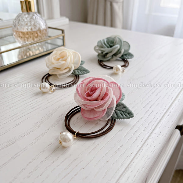 A262 - Dây buộc French Rosette Pearl hair tie