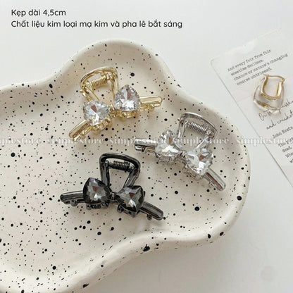 A259 - Kẹp tóc Sparkly crystal bow mini claw clip