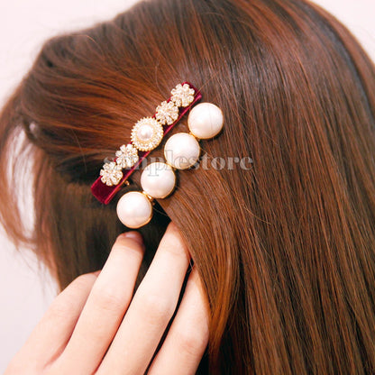 P22025 - Kẹp mái Romantic velvet hairclip with premium bright pearl