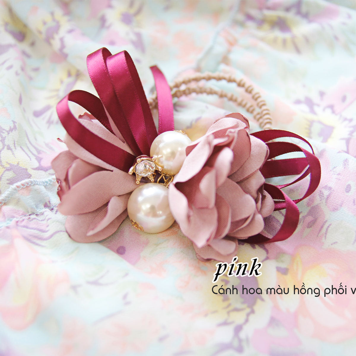 C16076 - Dây buộc xếp nơ cánh hoa cao cấp đính đá vương miện Julie Ponytail - Simple Store