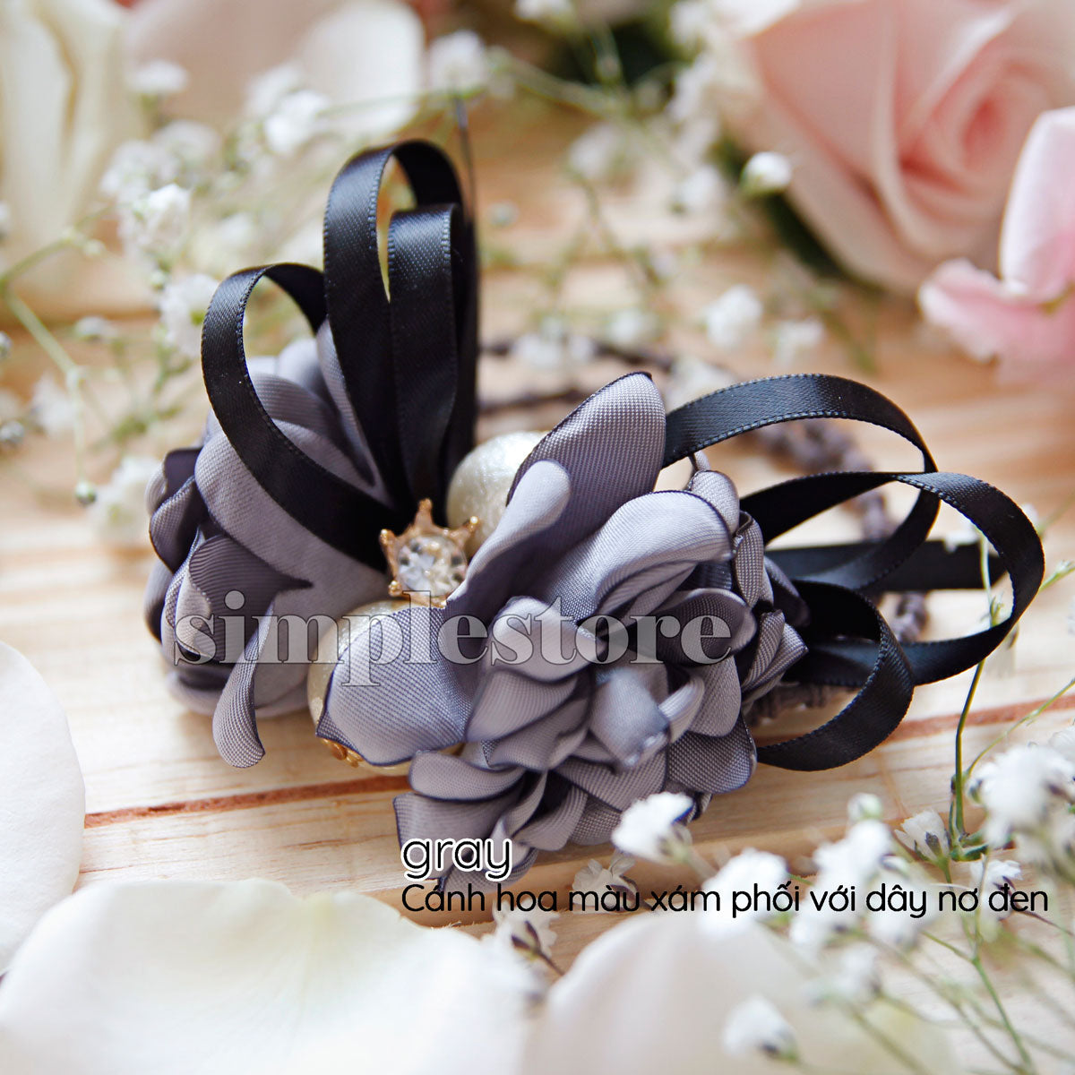C18144 - [New Mood] Dây buộc xếp nơ cánh hoa cao cấp đính đá vương miện Julie Ponytail - Simple Store