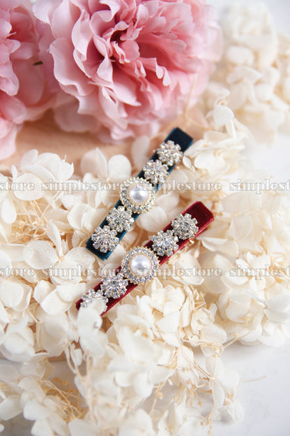 P22025 - Kẹp mái Romantic velvet hairclip with premium bright pearl